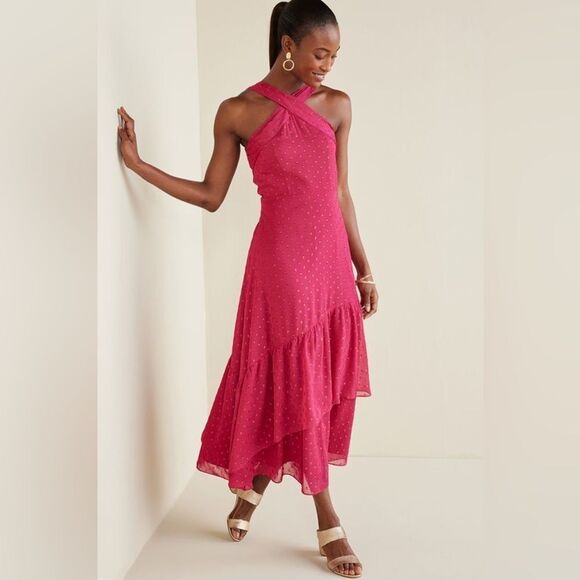 NWT SOFT SURROUNDINGS Sangria pink metallic Sanna Sparkling Maxi Dress size 14 - Picture 1 of 14
